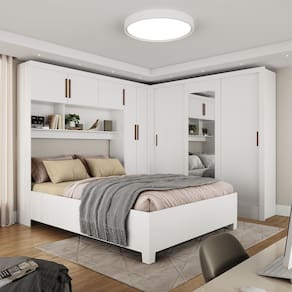 Guarda-roupa Casal Modulado 5 Portas com Cama Santiago 3 Portas com Espelho 5 Gavetas Branco