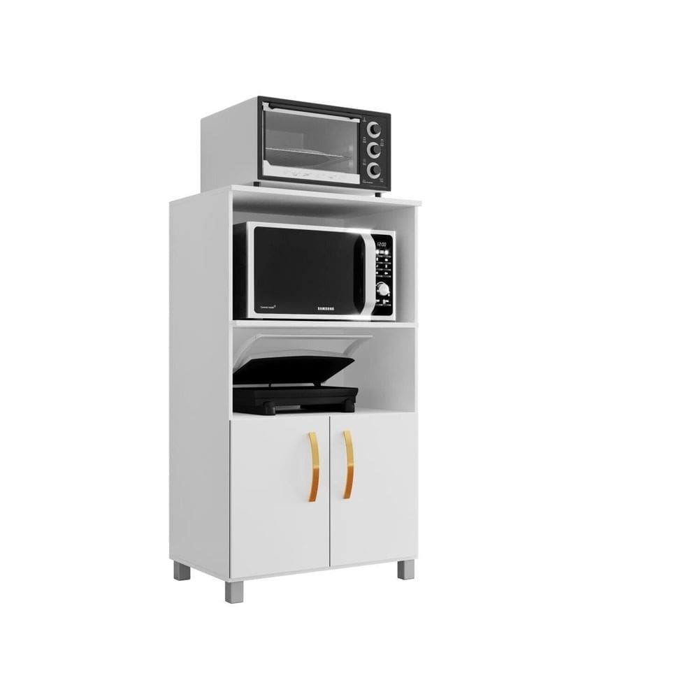 Balcão Cozinha para Forno Elétrico Micro-ondas Multiuso com 2 Portas e 4 Pés Helena 65x120cm Branco