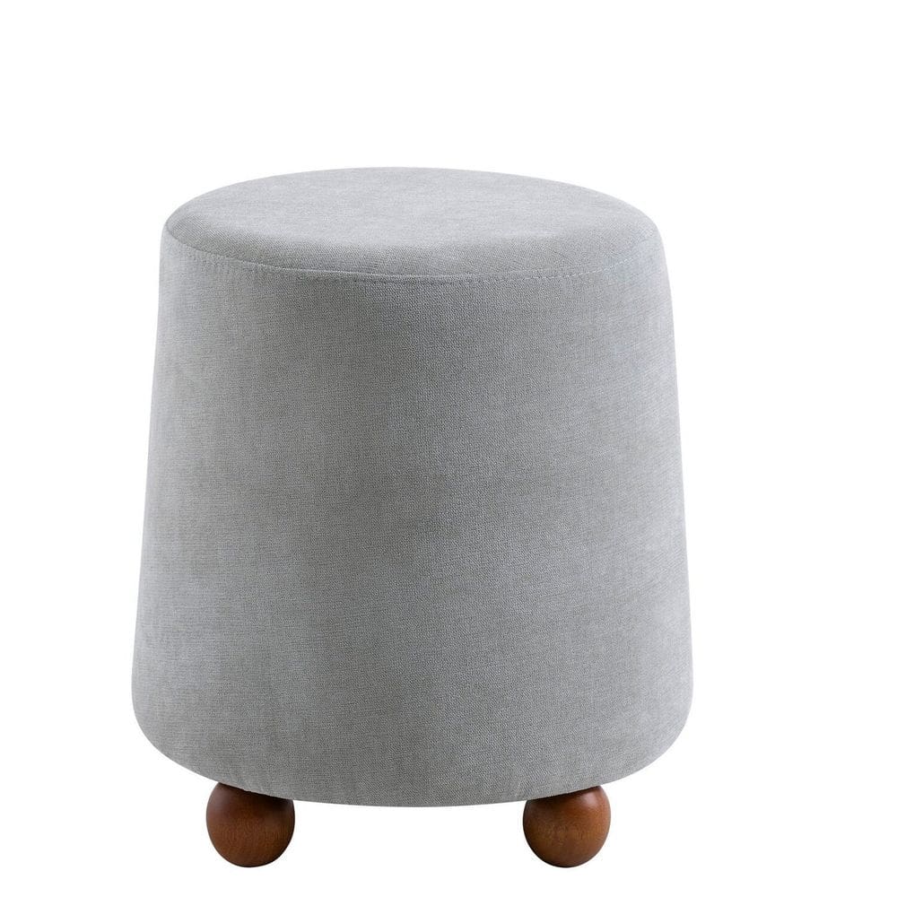 Puff Dengo Linho 40 Cm X 42 Cm Pés de Madeira Castanho/Cinza