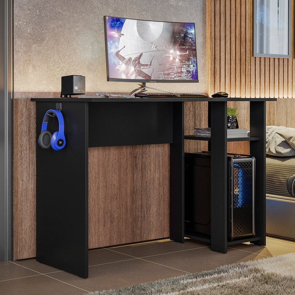 Mesa para Computador Gamer Slim Escrivaninha Preto
