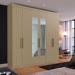 Guarda-roupa Casal 6 Portas Bélgica com Espelho Cedro