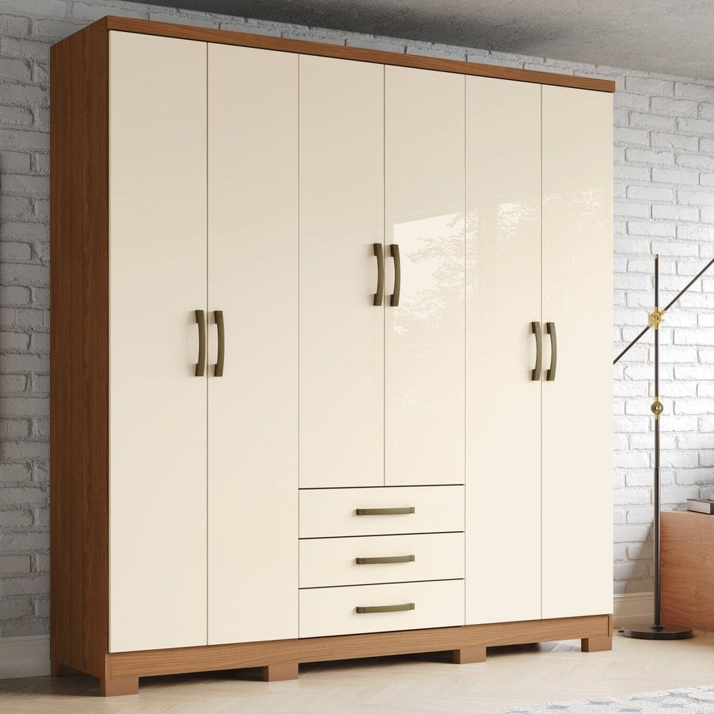 Guarda-roupa 06 Portas e 03 Gavetas Caju Marrom/Off White