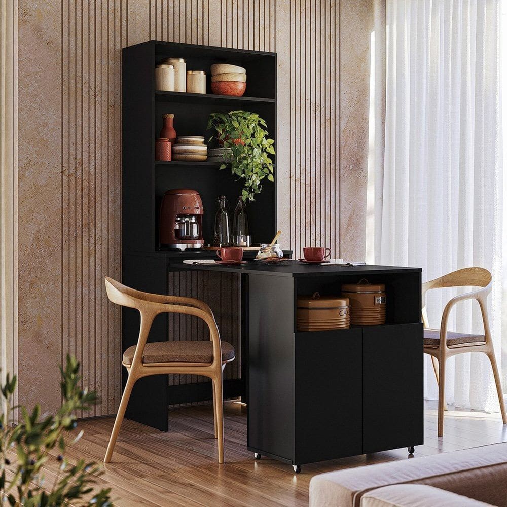 Armário de Escritório com Mesa Embutida Duo Preto