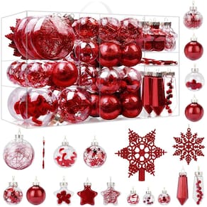 Conjunto de enfeites de bolas de Natal ShareConn 86 unidades de plástico vermelho