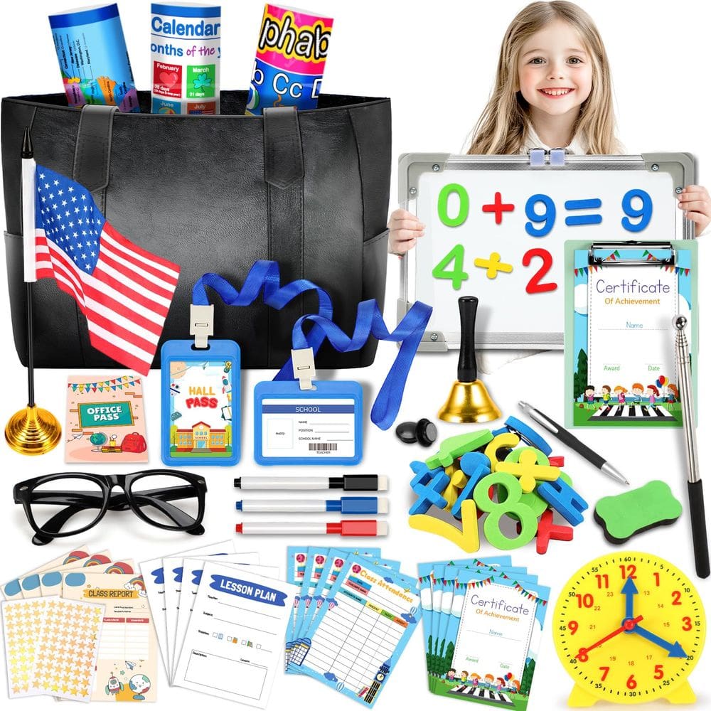 Conjunto escolar Pretend Play Loscola para crianças e meninas de 4 a 12 anos com bolsa