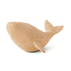 Escultura Decorativa Baleia Bege em Poliresina C/Acabamento Artificial de Crochê 26x11cm Mart