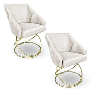 Kit 2 Poltronas Luxo Alana Suede Bege Base de Ferro Dourado - Pallazio