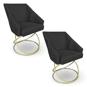 Kit 2 Poltronas Luxo Alana Suede Preto Base de Ferro Dourado - Pallazio
