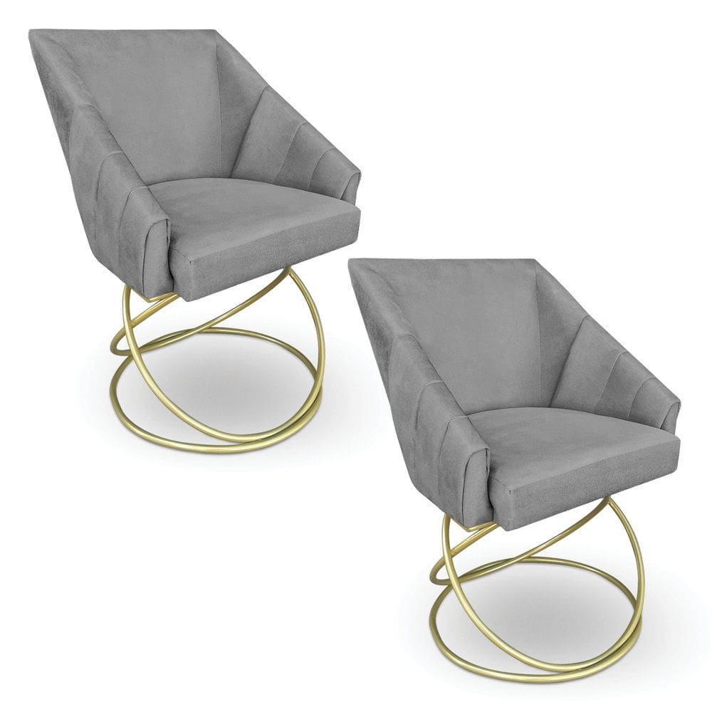 Kit 2 Poltronas Luxo Alana Suede Grafite Base de Ferro Dourado - Pallazio