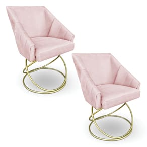 Kit 2 Poltronas Luxo Alana Suede Rosa Bebê Base de Ferro Dourado - Pallazio
