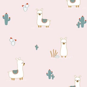 Papel De Parede Fofura Baby Lhamas Fundo Rosa Ff4028