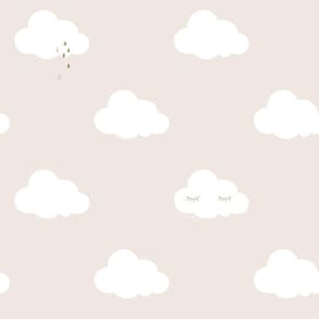 Papel De Parede Fofura Baby Nuvens Fundo Bege Ff4015