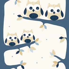 Papel De Parede Fofura Baby Corujas Azul E Bege Ff4044