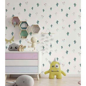 Papel De Parede Fofura Baby Cactos Fundo Branco Ff4011