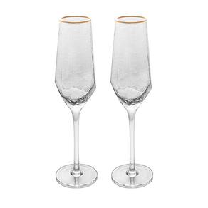 Cj 2 Taças de Cristal P/Champagne C/Fio Dourado Taj 300ml Wolff