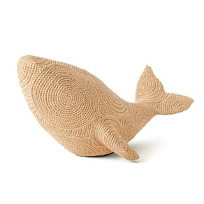 Escultura Decorativa Baleia Bege em Poliresina C/Acabamento Artificial de Crochê 35x16cm Mart