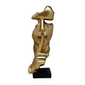 Escultura Decorativa Face C/Gesto de Silêncio em Resina 27x9cm BTC