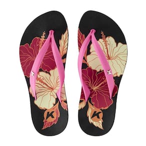 Chinelo Kenner Ibiza Hibisco Feminino - Preto e Rosa