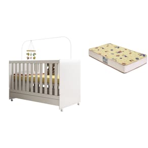 Berço Mini Cama Encanto com Colchão 70x130 e Kit Rodizio Branco - Peternella
