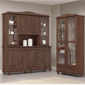 Conjunto Cozinha: Cristaleira 8 Portas 4 Gavetas e Armário 2 Portas 1 Gaveta Rubi Café Madeira Pinus - Finestra