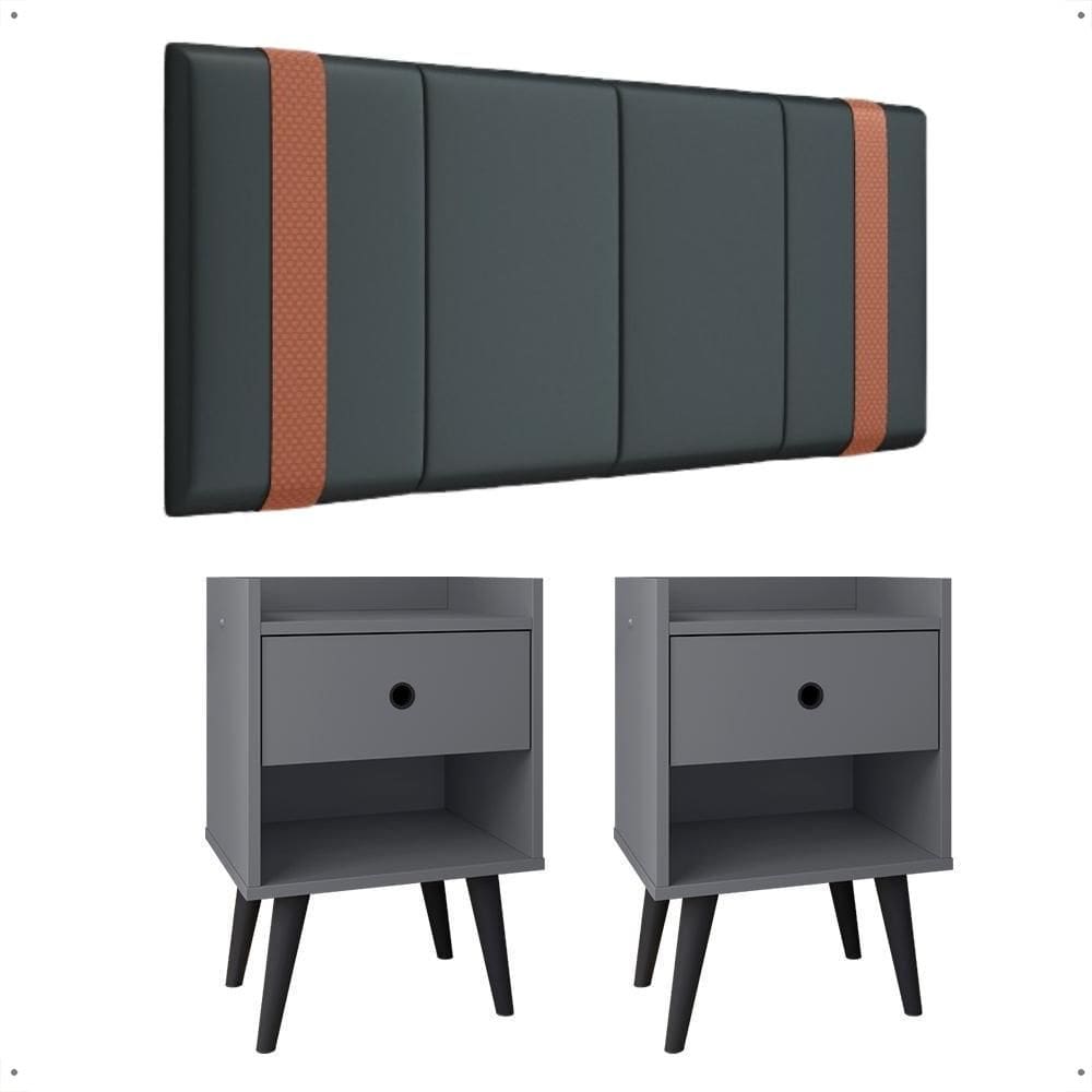 Kit Quarto Completo 2 Mesas Cabeceira Pequena Retrô Painel Suspenso Cama Box Casal 1,40 - Lojas RPM