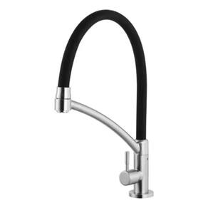 Torneira Fria Articulada De Cozinha Mesa Preta Base Escovada