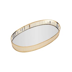 Bandeja Espelhada Oval Em Metal Berlin 26x13cm Lyor Dourado