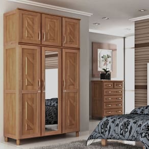 Conjunto de Quarto Grécia: Guarda-Roupa 6 Portas Maleiro Cômoda 6 Gavetas Madeira Pinus  Imbuia - Cavazotto