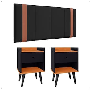 Kit 2 Mesinhas Pequena Decore Nicho Gaveta Organizadora Preto/Cinamomo Cabeceira Suspensa Cama Box Casal Detalhe Lateral Suede - Lojas RPM