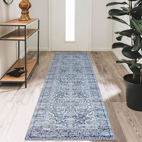 Tapete Runner KUTA Oriental lavável 60x180cm azul vintage