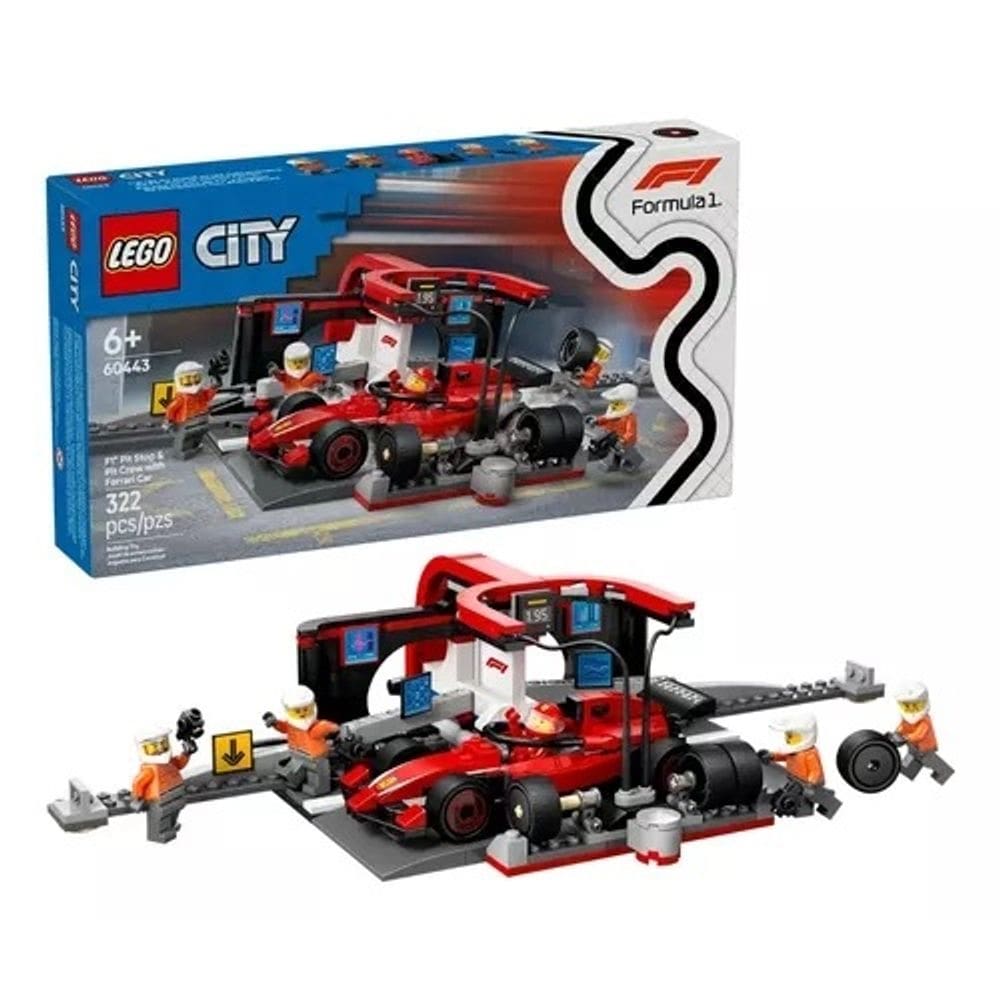 Lego 60443 City Formula 1 - Pit Stop E Equipe Da F1 Com Carro Ferrari – 322 peças