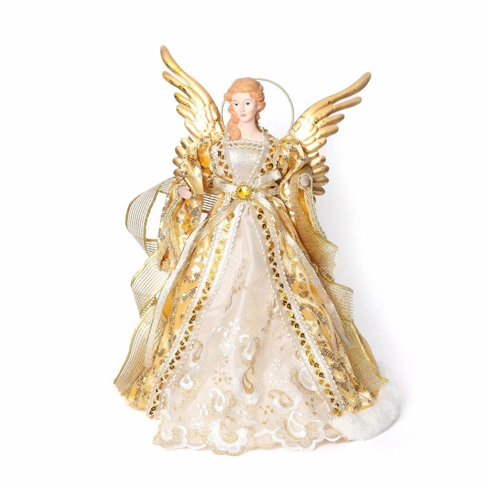 Chapéu de árvore de anjo de Natal SANNO Table Angel 40 cm com asas douradas