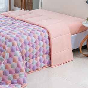 Edredom Cobertor Sonnet King Malha Estampada Dupla Face 100% Algodão - Mosaico - Salmão