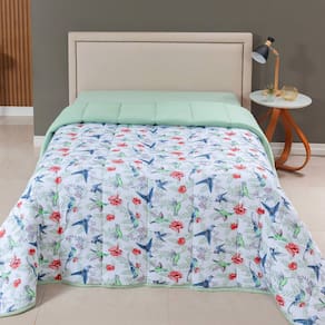 Edredom Cobertor Sonnet Queen Malha Estampada Dupla Face 100% Algodão - Beija Flor - Verde