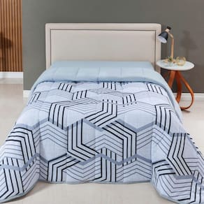 Edredom Cobertor Sonnet Solteiro Malha Estampada Dupla Face 100% Algodão - Geométrico - Cinza