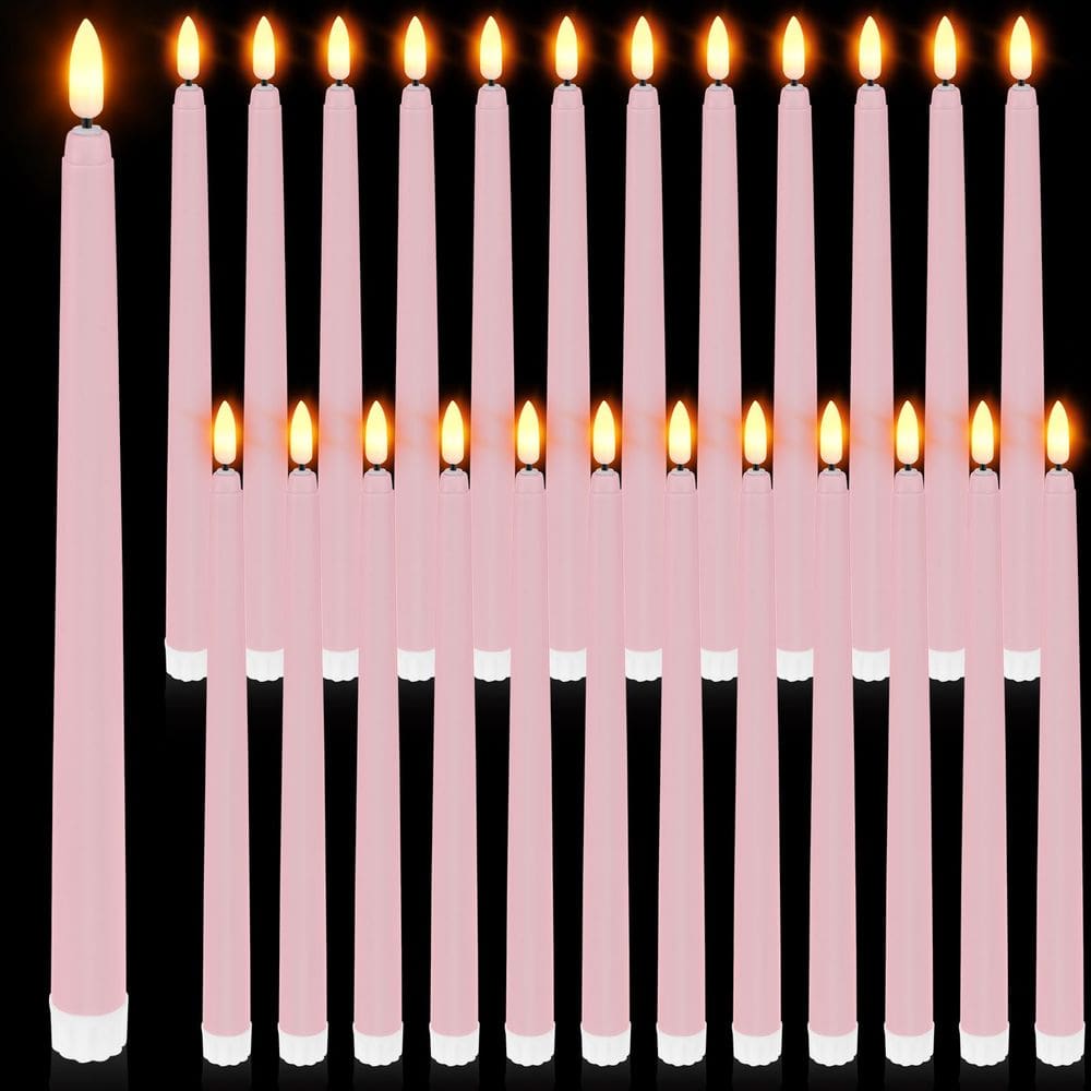 Velas cônicas sem chama Macarrie, 24 pacotes, LED, rosa, 28 cm