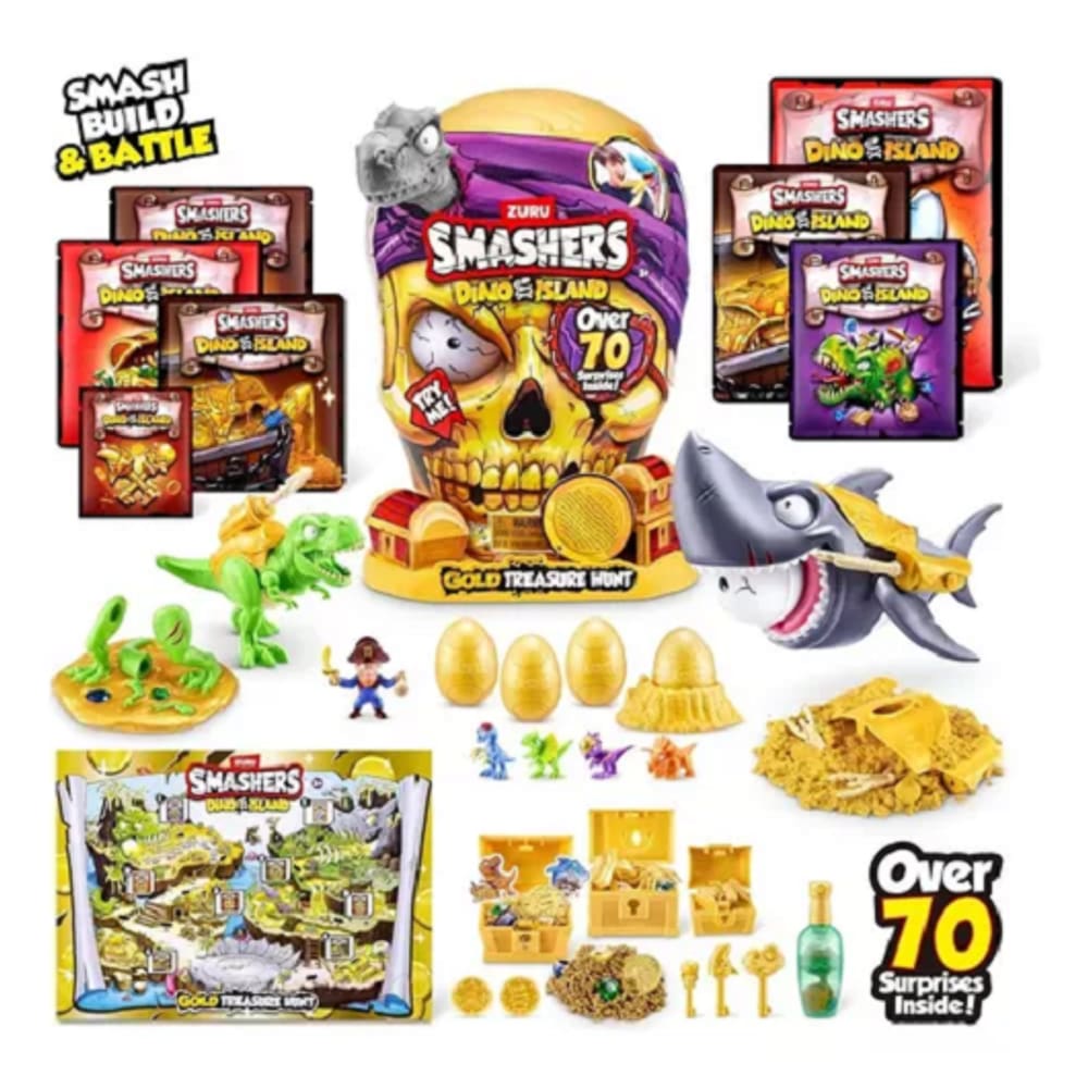 Smashers Zuru Caveira Dino Island Gold Treasure - Caça Ao Tesouro – 70 surpresas – Fun