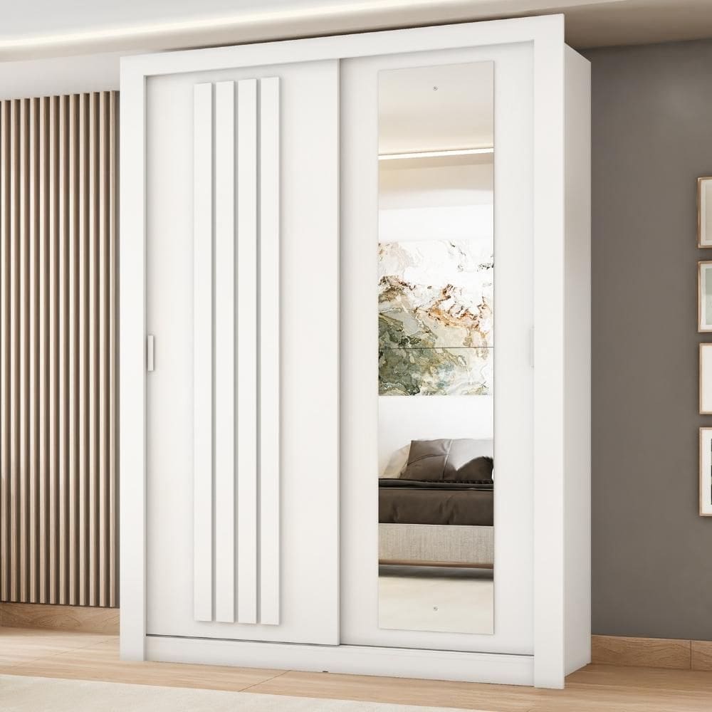 Guarda Roupa Solteiro 2 Portas Darvi c/ Espelho Direito Carraro Branco