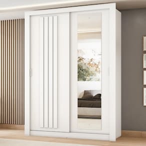 Guarda Roupa Solteiro 2 Portas Darvi c/ Espelho Direito Carraro Branco