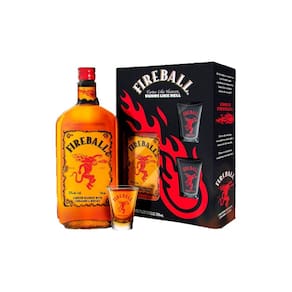 Licor Fireball 750ml - Kit com 2 copos de vidro