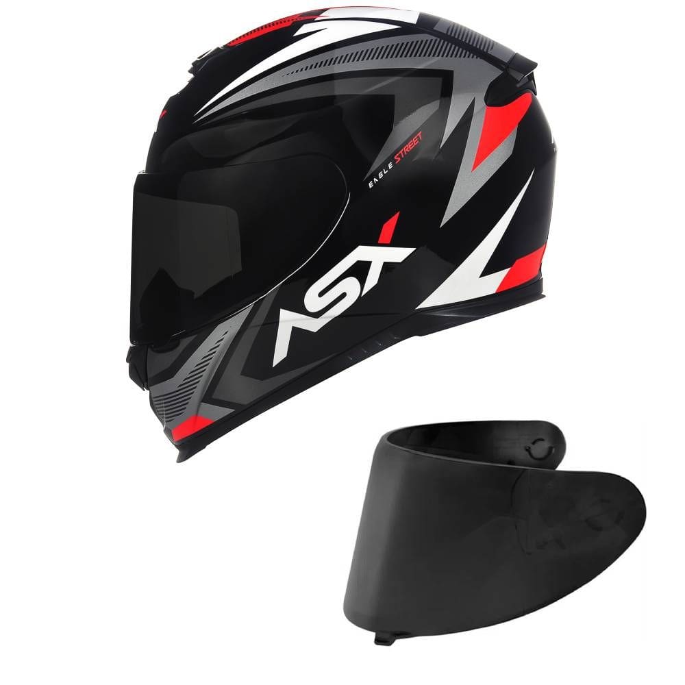 Capacete ASX Eagle Street Preto Grafite e Branco Mais Viseira Fumê