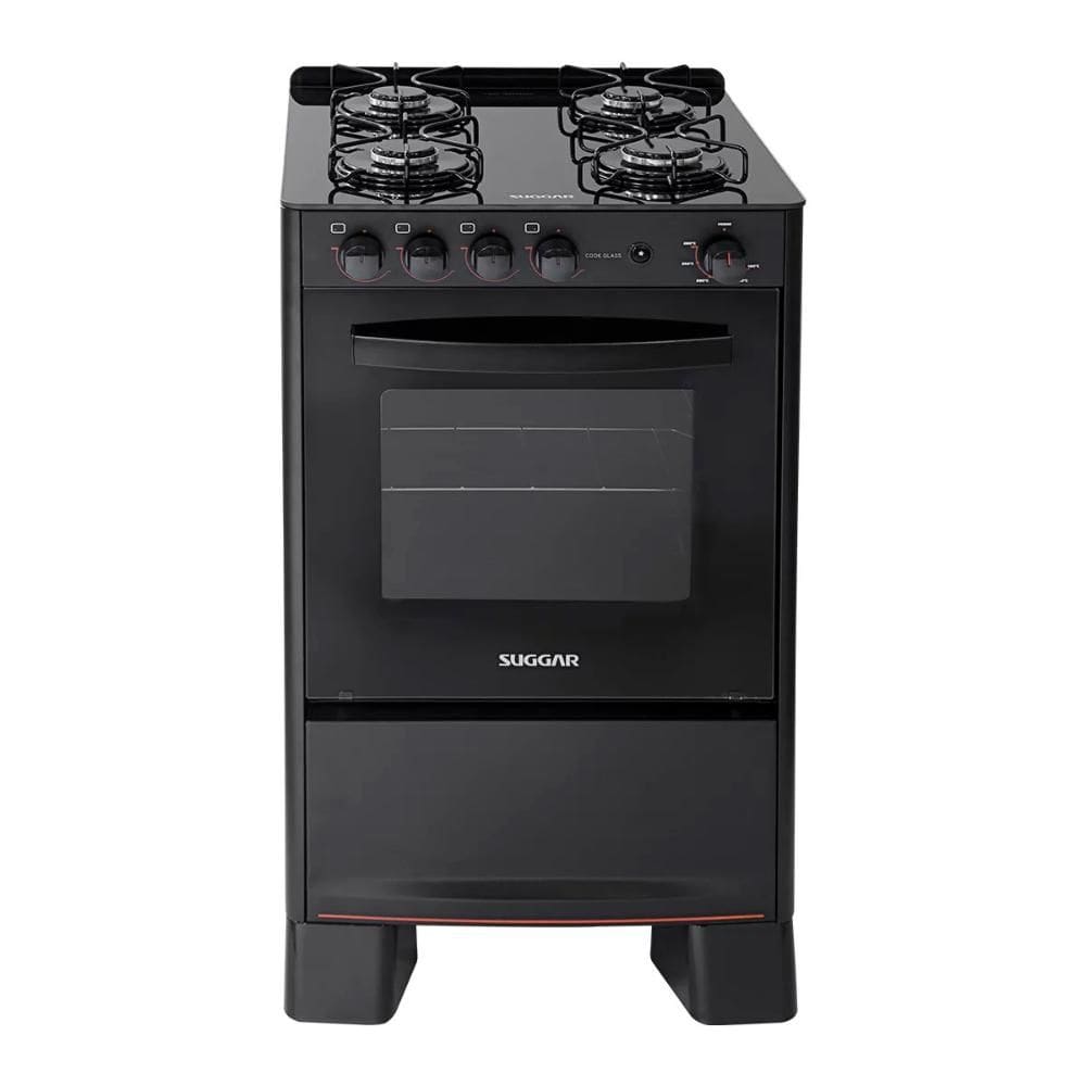Fogão 4 Bocas Suggar Vidro Temperado Cook Glass Preto Bivolt