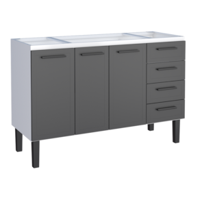Gabinete Armario Cozinha Juno 1.50 Mt -3 Portas 4 Gavetas - 100% Aço -Cozimax - PRETO