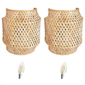 Kit 2 Luminária Arandela Bambu Fibra Natural Boho Nat90 +