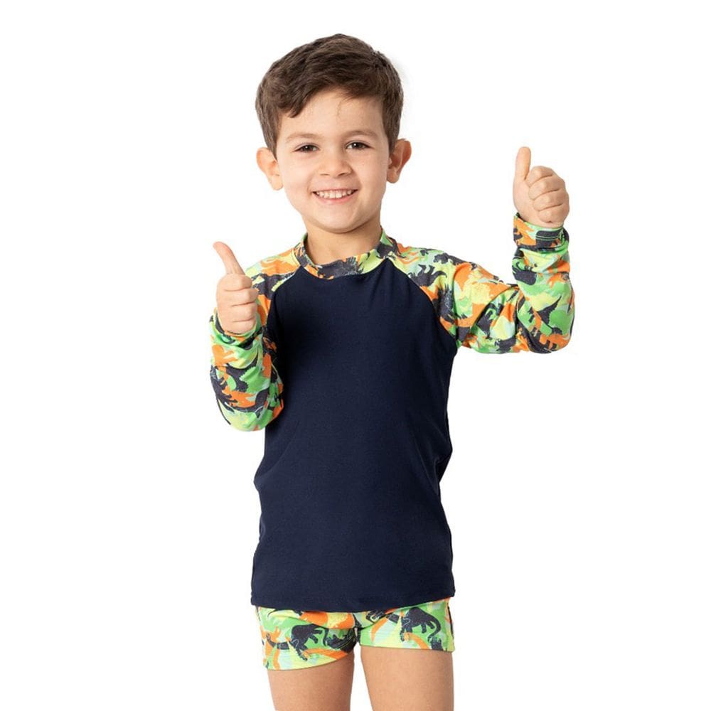Conjunto Praia Infantil Proteção UV Dinossauros Marinho Diju