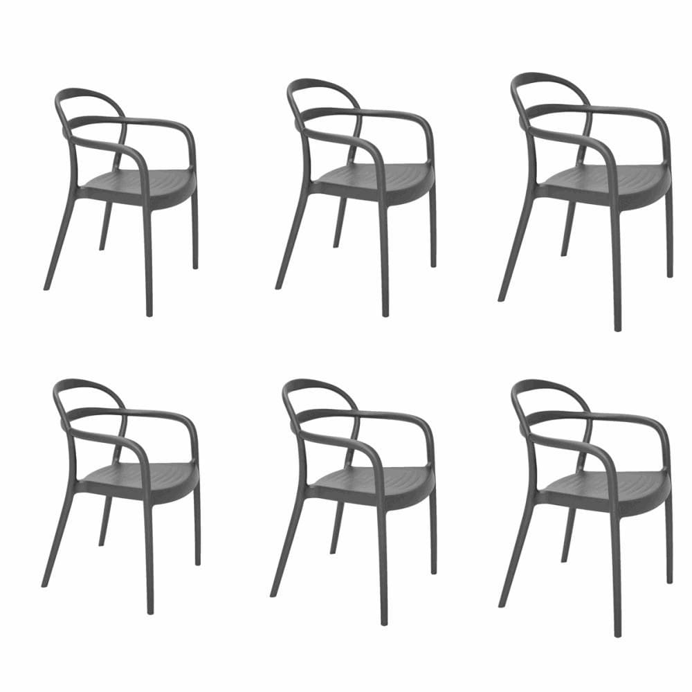 Kit 6 Cadeiras Tramontina Sissi Em Polipropileno E Fibra De Vidro Com Braços Grafite 92045007