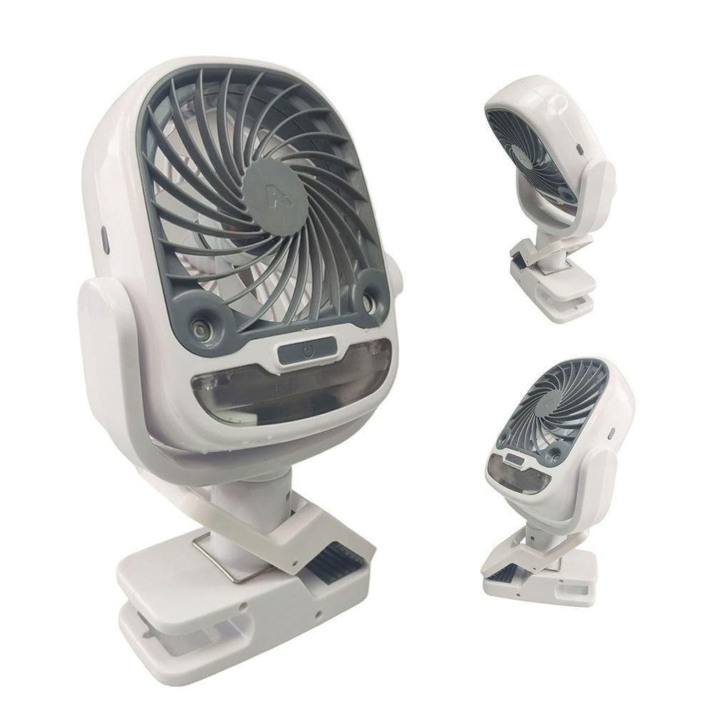 Ventilador De Mesa Umidificador Usb Bateria Recarregavel 3 Velocidades Garra Gancho 360 Graus Giratorio Potente Calor Verao Dia Quente Portatil
