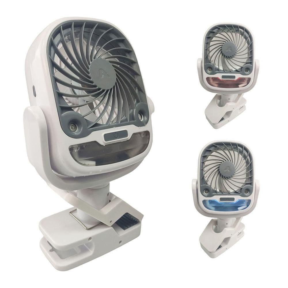 Ventilador De Mesa Umidificador Bateria Recarregavel Usb Garra 3 Velocidades Giratorio 360 Graus Verao Calor Dia Quente Portatil Potente