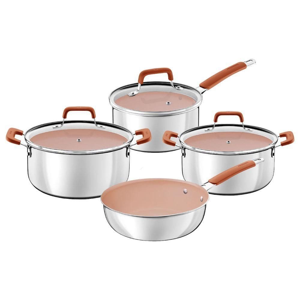 Jogo De Panelas Tramontina Romagna Aço Inox Cerâmico Black Stone 4 Peças Marfim