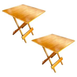 Kit 2 Mesa Dobrável 70x70cm Em Madeira Maciça Para Açaí E Bares Mel Bege
